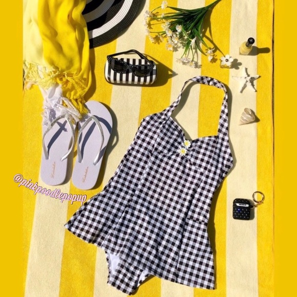 Betsey Johnson B&W Gingham Retro Bathing Suit NWT - Picture 3 of 14